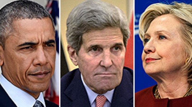President Obama, Secretary of State John Kerry and Hillary Clinton.